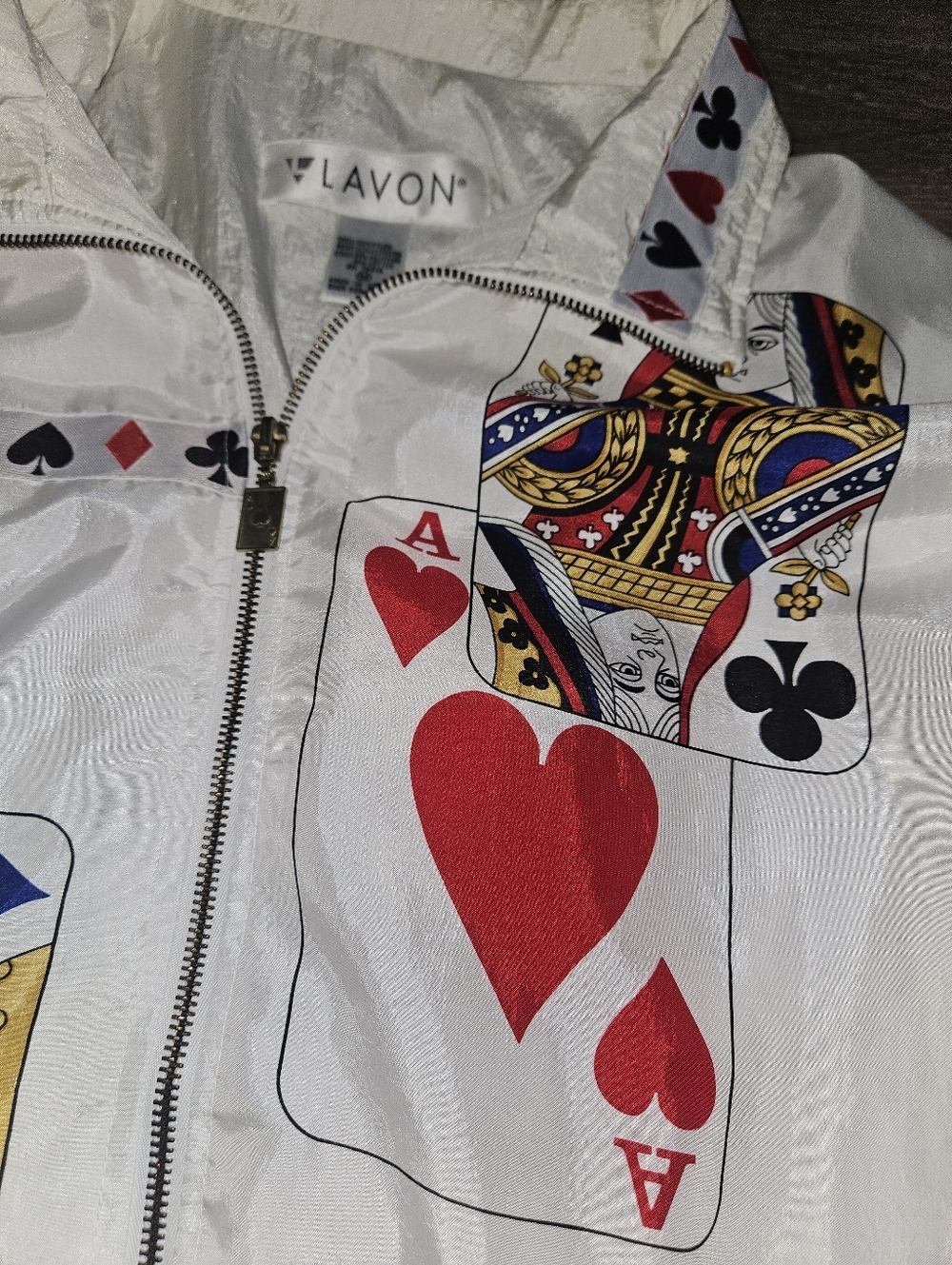Vintage 90s Grannycore Novelty Poker Nylon Windbreaker Jacket Cards Medium Vegas - Picture 9 of 16
